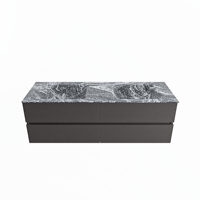 MONDIAZ VICA-DLUX 150cm badmeubel onderkast Dark grey 4 lades. Inbouw wastafel CLOUD dubbel 2 kraangaten, kleur Lava.