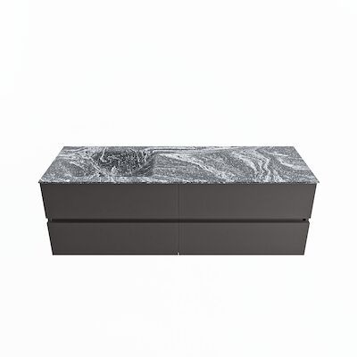 MONDIAZ VICA-DLUX 150cm badmeubel onderkast Dark grey 4 lades. Inbouw wastafel CLOUD links zonder kraangat, kleur Lava.