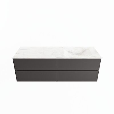 MONDIAZ VICA-DLUX 150cm badmeubel onderkast Dark grey 4 lades. Inbouw wastafel CLOUD rechts 1 kraangat, kleur Ostra.
