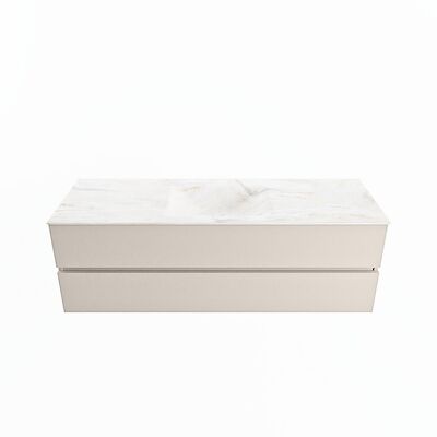 MONDIAZ VICA-DLUX 150cm badmeubel onderkast Linen 2 lades. Inbouw wastafel CLOUD midden 1 kraangat, kleur Ostra.
