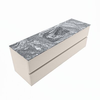 MONDIAZ VICA-DLUX 150cm badmeubel onderkast Linen 2 lades. Inbouw wastafel CLOUD midden zonder kraangat, kleur Lava, en spiegel model SPOT