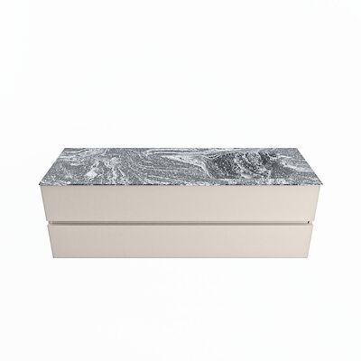 MONDIAZ VICA-DLUX 150cm badmeubel onderkast Linen 2 lades. Inbouw wastafel CLOUD rechts 1 kraangat, kleur Lava.