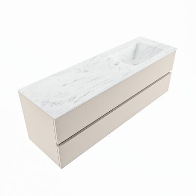 MONDIAZ VICA-DLUX 150cm badmeubel onderkast Linen 2 lades. Inbouw wastafel CLOUD rechts 1 kraangat, kleur Opalo, en spiegel model SPOT