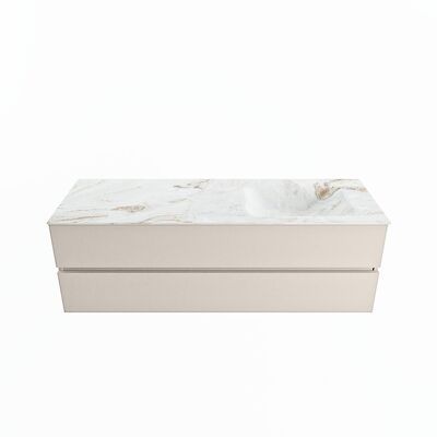 MONDIAZ VICA-DLUX 150cm badmeubel onderkast Linen 2 lades. Inbouw wastafel CLOUD rechts zonder kraangat, kleur Frappe.
