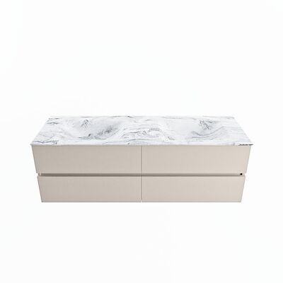MONDIAZ VICA-DLUX 150cm badmeubel onderkast Linen 4 lades. Inbouw wastafel CLOUD dubbel 2 kraangaten, kleur Glace.