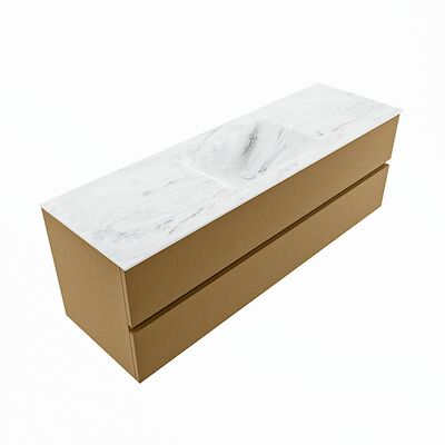 MONDIAZ VICA-DLUX 150cm badmeubel onderkast Oro 2 lades. Inbouw wastafel CLOUD midden 1 kraangat, kleur Opalo, en spiegel model SPOT