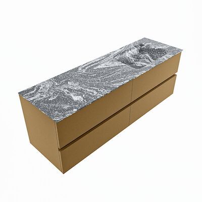 MONDIAZ VICA-DLUX 150cm badmeubel onderkast Oro 4 lades. Inbouw wastafel CLOUD rechts zonder kraangat, kleur Lava, en spiegel model SPOT