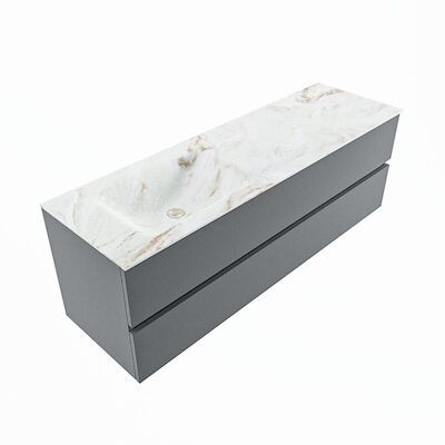 MONDIAZ VICA-DLUX 150cm badmeubel onderkast Plata 2 lades. Inbouw wastafel CLOUD links 1 kraangat, kleur Frappe, en spiegel model SPOT