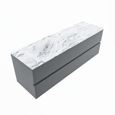 MONDIAZ VICA-DLUX 150cm badmeubel onderkast Plata 2 lades. Inbouw wastafel CLOUD links 1 kraangat, kleur Glace, en spiegel model SPOT