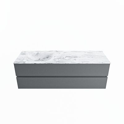 MONDIAZ VICA-DLUX 150cm badmeubel onderkast Plata 2 lades. Inbouw wastafel CLOUD links zonder kraangat, kleur Glace.