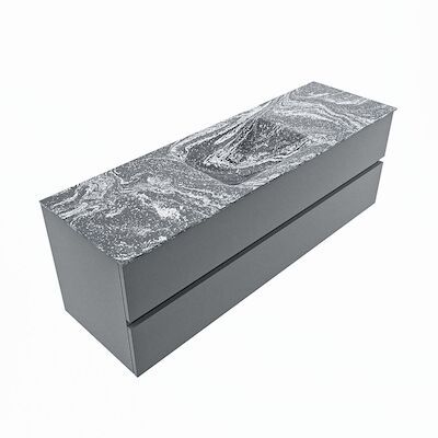 MONDIAZ VICA-DLUX 150cm badmeubel onderkast Plata 2 lades. Inbouw wastafel CLOUD midden 1 kraangat, kleur Lava, en spiegel model SPOT