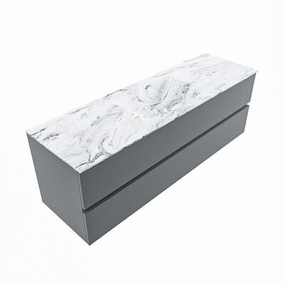 MONDIAZ VICA-DLUX 150cm badmeubel onderkast Plata 2 lades. Inbouw wastafel CLOUD midden zonder kraangat, kleur Glace, en spiegel model SPOT