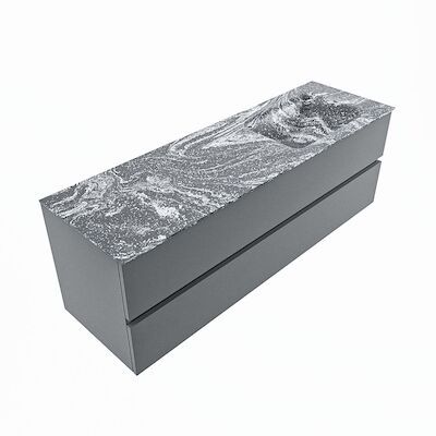 MONDIAZ VICA-DLUX 150cm badmeubel onderkast Plata 2 lades. Inbouw wastafel CLOUD rechts 1 kraangat, kleur Lava, en spiegel model SPOT