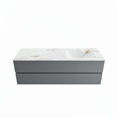 MONDIAZ VICA-DLUX 150cm badmeubel onderkast Plata 2 lades. Inbouw wastafel CLOUD rechts zonder kraangat, kleur Frappe.