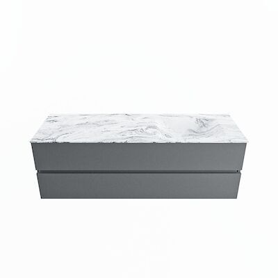 MONDIAZ VICA-DLUX 150cm badmeubel onderkast Plata 2 lades. Inbouw wastafel CLOUD rechts zonder kraangat, kleur Glace.
