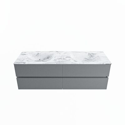 MONDIAZ VICA-DLUX 150cm badmeubel onderkast Plata 4 lades. Inbouw wastafel CLOUD dubbel 2 kraangaten, kleur Glace.