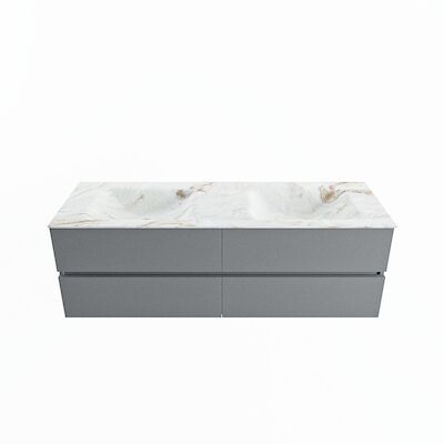 MONDIAZ VICA-DLUX 150cm badmeubel onderkast Plata 4 lades. Inbouw wastafel CLOUD dubbel zonder kraangat, kleur Frappe.