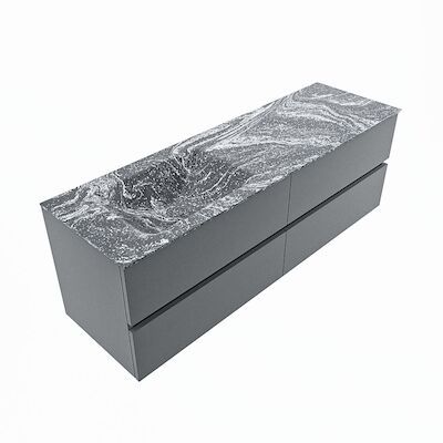 MONDIAZ VICA-DLUX 150cm badmeubel onderkast Plata 4 lades. Inbouw wastafel CLOUD links 1 kraangat, kleur Lava, en spiegel model SPOT