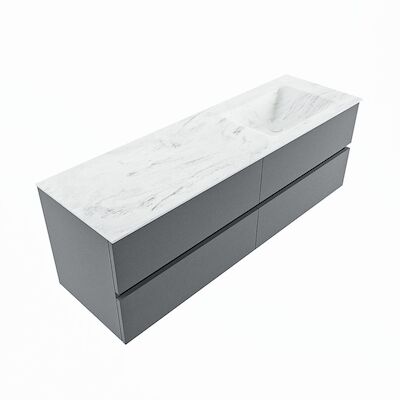 MONDIAZ VICA-DLUX 150cm badmeubel onderkast Plata 4 lades. Inbouw wastafel CLOUD rechts zonder kraangat, kleur Opalo, en spiegel model SPOT