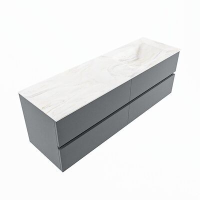 MONDIAZ VICA-DLUX 150cm badmeubel onderkast Plata 4 lades. Inbouw wastafel CLOUD rechts zonder kraangat, kleur Ostra, en spiegel model SPOT