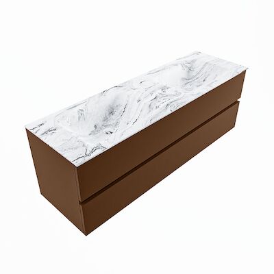 MONDIAZ VICA-DLUX 150cm badmeubel onderkast Rust 2 lades. Inbouw wastafel CLOUD dubbel 2 kraangaten, kleur Glace, en spiegel model SPOT