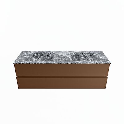 MONDIAZ VICA-DLUX 150cm badmeubel onderkast Rust 2 lades. Inbouw wastafel CLOUD dubbel 2 kraangaten, kleur Lava.