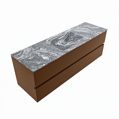 MONDIAZ VICA-DLUX 150cm badmeubel onderkast Rust 2 lades. Inbouw wastafel CLOUD midden 1 kraangat, kleur Lava, en spiegel model SPOT