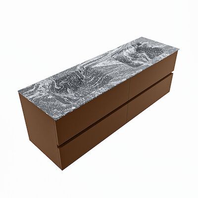 MONDIAZ VICA-DLUX 150cm badmeubel onderkast Rust 4 lades. Inbouw wastafel CLOUD dubbel 2 kraangaten, kleur Lava, en spiegel model SPOT