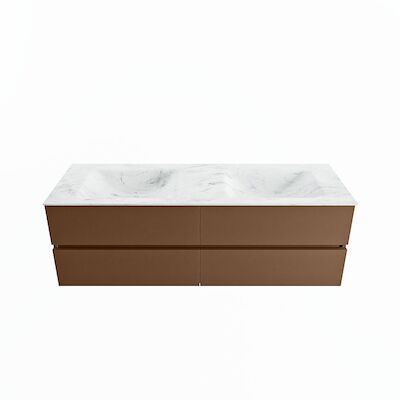 MONDIAZ VICA-DLUX 150cm badmeubel onderkast Rust 4 lades. Inbouw wastafel CLOUD dubbel zonder kraangat, kleur Opalo.