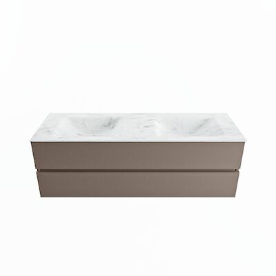 MONDIAZ VICA-DLUX 150cm badmeubel onderkast Smoke 2 lades. Inbouw wastafel CLOUD dubbel zonder kraangat, kleur Opalo.