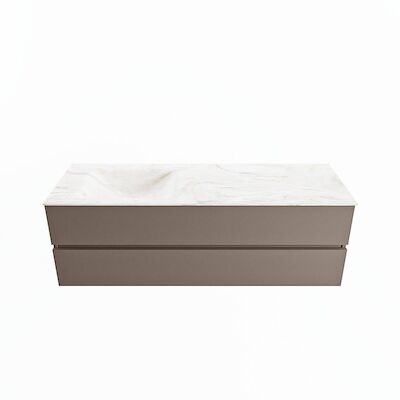 MONDIAZ VICA-DLUX 150cm badmeubel onderkast Smoke 2 lades. Inbouw wastafel CLOUD links 1 kraangat, kleur Ostra.