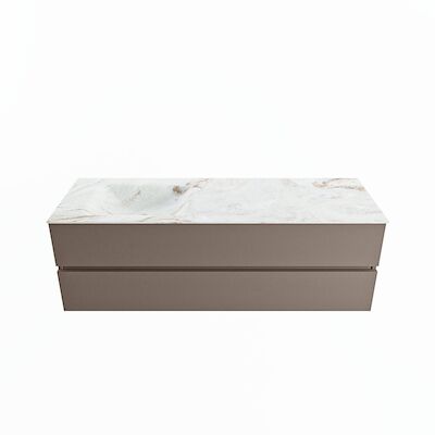 MONDIAZ VICA-DLUX 150cm badmeubel onderkast Smoke 2 lades. Inbouw wastafel CLOUD links zonder kraangat, kleur Frappe.