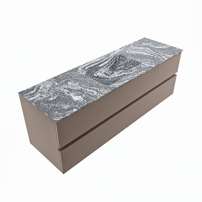 MONDIAZ VICA-DLUX 150cm badmeubel onderkast Smoke 2 lades. Inbouw wastafel CLOUD midden 1 kraangat, kleur Lava, en spiegel model SPOT