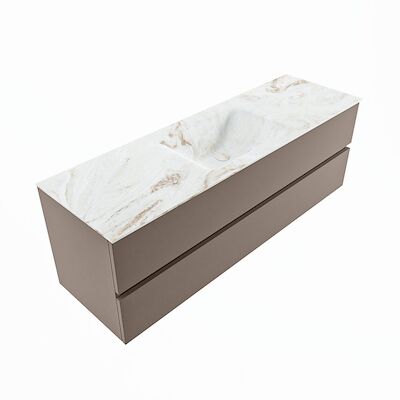 MONDIAZ VICA-DLUX 150cm badmeubel onderkast Smoke 2 lades. Inbouw wastafel CLOUD midden zonder kraangat, kleur Frappe, en spiegel model SPOT