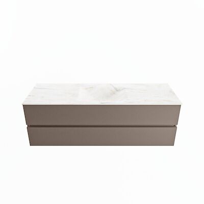 MONDIAZ VICA-DLUX 150cm badmeubel onderkast Smoke 2 lades. Inbouw wastafel CLOUD midden zonder kraangat, kleur Ostra.
