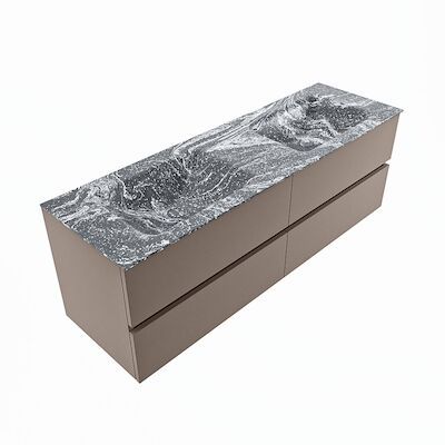 MONDIAZ VICA-DLUX 150cm badmeubel onderkast Smoke 4 lades. Inbouw wastafel CLOUD dubbel 2 kraangaten, kleur Lava, en spiegel model SPOT