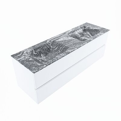 MONDIAZ VICA-DLUX 150cm badmeubel onderkast Talc 2 lades. Inbouw wastafel CLOUD dubbel zonder kraangat, kleur Lava, en spiegel model SPOT