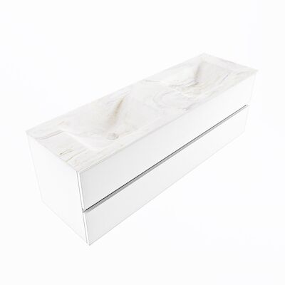MONDIAZ VICA-DLUX 150cm badmeubel onderkast Talc 2 lades. Inbouw wastafel CLOUD dubbel zonder kraangat, kleur Ostra, en spiegel model SPOT