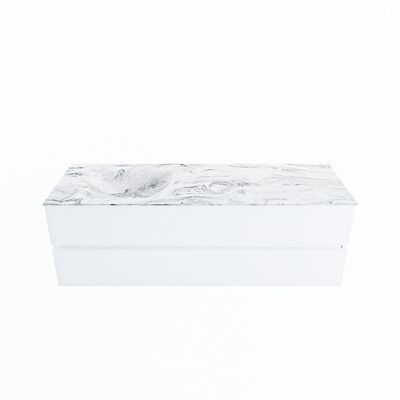 MONDIAZ VICA-DLUX 150cm badmeubel onderkast Talc 2 lades. Inbouw wastafel CLOUD links zonder kraangat, kleur Glace.