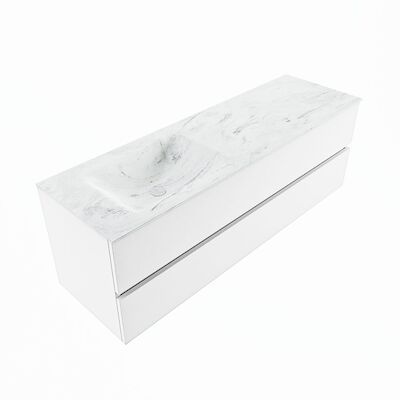 MONDIAZ VICA-DLUX 150cm badmeubel onderkast Talc 2 lades. Inbouw wastafel CLOUD links zonder kraangat, kleur Opalo, en spiegel model SPOT