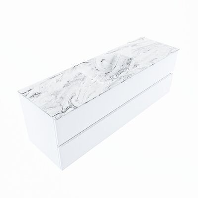 MONDIAZ VICA-DLUX 150cm badmeubel onderkast Talc 2 lades. Inbouw wastafel CLOUD midden 1 kraangat, kleur Glace, en spiegel model SPOT