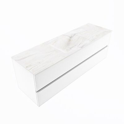 MONDIAZ VICA-DLUX 150cm badmeubel onderkast Talc 2 lades. Inbouw wastafel CLOUD midden 1 kraangat, kleur Ostra, en spiegel model SPOT
