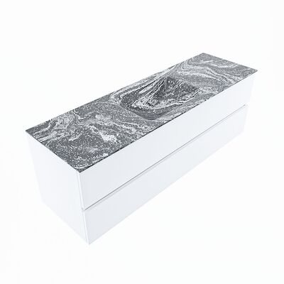 MONDIAZ VICA-DLUX 150cm badmeubel onderkast Talc 2 lades. Inbouw wastafel CLOUD midden zonder kraangat, kleur Lava, en spiegel model SPOT
