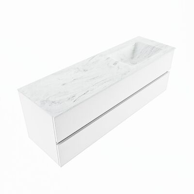 MONDIAZ VICA-DLUX 150cm badmeubel onderkast Talc 2 lades. Inbouw wastafel CLOUD rechts zonder kraangat, kleur Opalo, en spiegel model SPOT