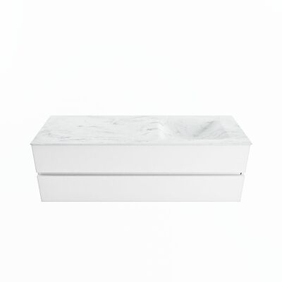 MONDIAZ VICA-DLUX 150cm badmeubel onderkast Talc 2 lades. Inbouw wastafel CLOUD rechts zonder kraangat, kleur Opalo.