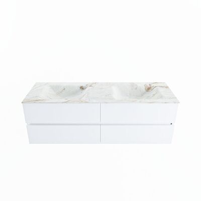 MONDIAZ VICA-DLUX 150cm badmeubel onderkast Talc 4 lades. Inbouw wastafel CLOUD dubbel 2 kraangaten, kleur Frappe.