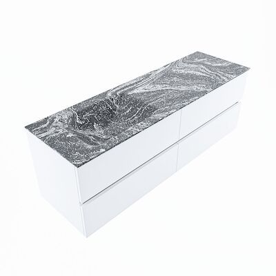 MONDIAZ VICA-DLUX 150cm badmeubel onderkast Talc 4 lades. Inbouw wastafel CLOUD links 1 kraangat, kleur Lava, en spiegel model SPOT