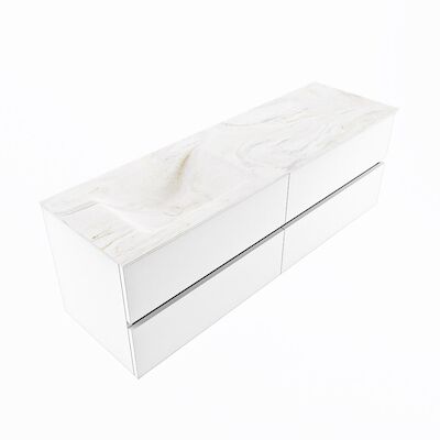 MONDIAZ VICA-DLUX 150cm badmeubel onderkast Talc 4 lades. Inbouw wastafel CLOUD links 1 kraangat, kleur Ostra, en spiegel model SPOT