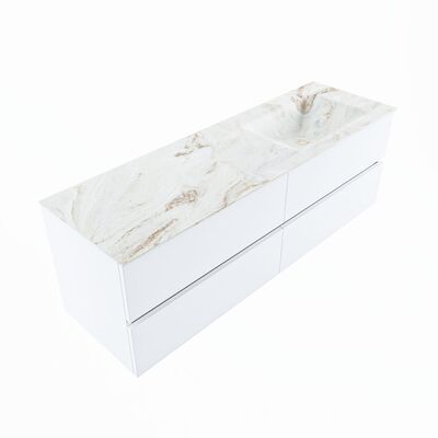 MONDIAZ VICA-DLUX 150cm badmeubel onderkast Talc 4 lades. Inbouw wastafel CLOUD rechts 1 kraangat, kleur Frappe, en spiegel model SPOT