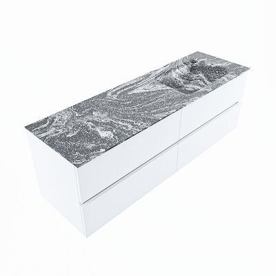 MONDIAZ VICA-DLUX 150cm badmeubel onderkast Talc 4 lades. Inbouw wastafel CLOUD rechts 1 kraangat, kleur Lava, en spiegel model SPOT